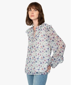 blouse femme a motifs fleuris avec volants sur les manches imprime blousesA338901_1