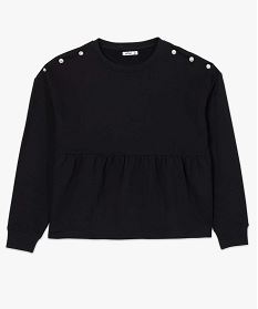 sweat femme avec basque et boutons strass sur les epaules noir