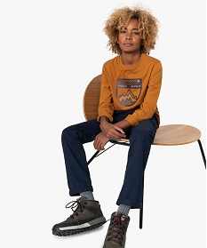 GEMO Pantalon garçon chino uni à revers navy