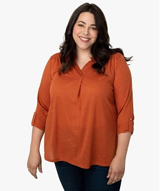 tee-shirt femme a manches longues en matiere irisee orangeA367401_1