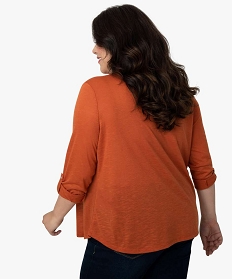 tee-shirt femme a manches longues en matiere irisee orangeA367401_3