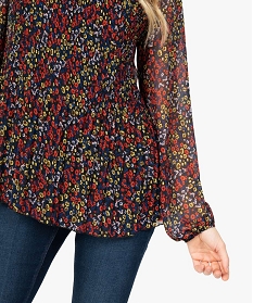blouse femme en maille plissee a manches longues imprime blousesA369001_2