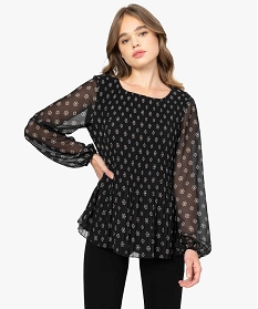 blouse femme en maille plissee a manches longues imprime blousesA369201_1