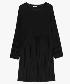 robe de soiree femme en matiere crepe plissee avec manches longues noirA369301_4