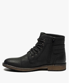 boots homme unis zippes avec lacets et boucle decorative noirA377101_3