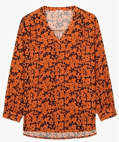 blouse femme grande taille imprimee a manches longues orange chemisiers et blousesA382401_4