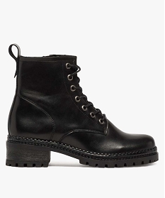 GEMO Boots femme dessus cuir uni à lacets et semelle crantée noir standard