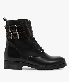 boots femme style rangers avec patte a motifs vernis noir bottines et bootsA420601_1