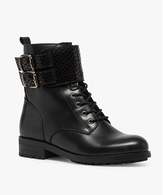 boots femme style rangers avec patte a motifs vernis noirA420601_2