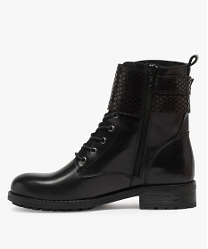 boots femme style rangers avec patte a motifs vernis noir bottines et bootsA420601_3