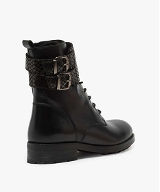 boots femme style rangers avec patte a motifs vernis noir bottines et bootsA420601_4