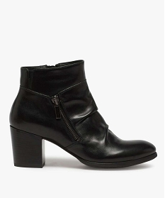 boots femme unis a talon dessus cuir drape et zip decoratif noir bottines et bootsA420901_1