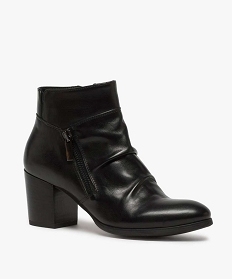 boots femme unis a talon dessus cuir drape et zip decoratif noir bottines et bootsA420901_2