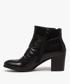 boots femme unis a talon dessus cuir drape et zip decoratif noir bottines et bootsA420901_3