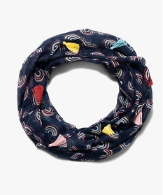 foulard fille forme snood a motifs colores bleuA481801_1