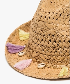 chapeau fille forme fedora avec coquillages et pompons multicoloreA498301_2