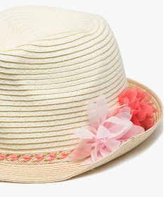 chapeau fille avec ruban tresse et fleurs en relief roseA501801_2