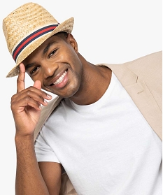 GEMO Chapeau homme en paille avec bande tricolore Beige