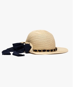 chapeau de paille femme capeline avec ruban et chainette beigeA503401_1