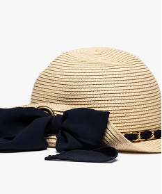 chapeau de paille femme capeline avec ruban et chainette beigeA503401_2
