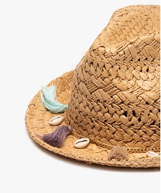 chapeau femme en paille avec pompons et coquillages multicoloreA503501_2