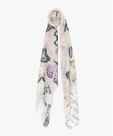 foulard femme a motif papillon et petites franges multicoloreA511801_1