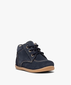 chaussures premiers pas bebe garcon dessus cuir uni bleu chaussures de parcA513501_2