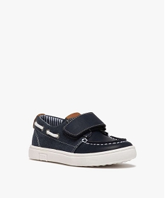 chaussures bateau garcon bi-matieres a scratch bleu chaussures bassesA518101_2