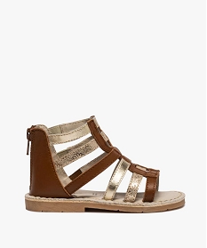 GEMO Sandales fille style spartiates à brides métallisées en cuir Brun
