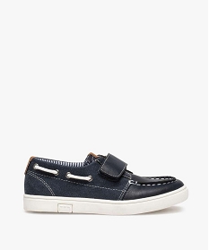 chaussures bateau garcon unies bi-matieres a scratch bleuA525901_1