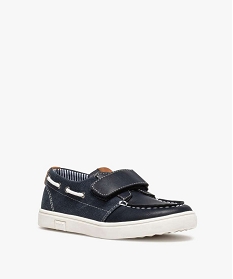 chaussures bateau garcon unies bi-matieres a scratch bleuA525901_2