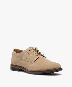 derbies homme unis a lacets dessus en cuir retourne beige chaussures de villeA534001_2