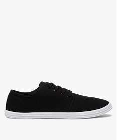 GEMO Chaussures basses homme style tennis en toile unies à lacets noir vif