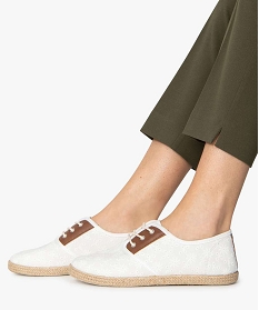 GEMO Derbies femme souples en toile et lacets cordelette blanc standard