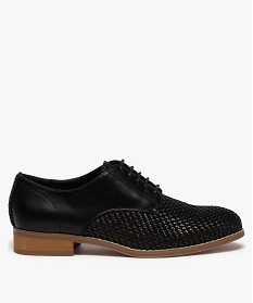 GEMO Derbies femme à empiècements variés Dessus tressé et quartiers lisses noir standard