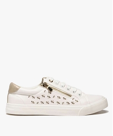 GEMO Baskets femme à motifs ajourés à lacets et zip fantaisie blanc standard