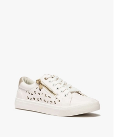 baskets femme a motifs ajoures a lacets et zip fantaisie blanc standardA540501_2