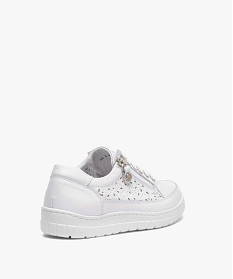 baskets femme dessus cuir uni avec perforations blancA544801_4