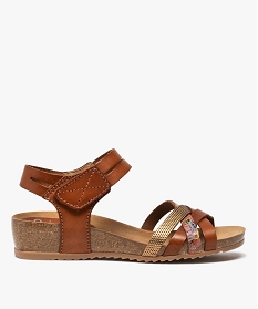 GEMO Sandales confort dessus cuir avec brides scratch femme marron standard