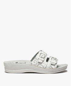 GEMO Mules femme confort avec double bride à boucle à motifs blanc standard