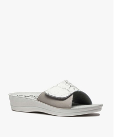 mules femme confort avec bandeau a scratch ajustable et a motifs blanc standard mules et sabotsA548201_2