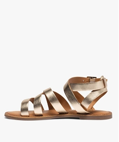 sandales femme a talon plat et brides croisees en cuir jauneA553801_3