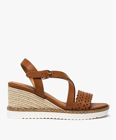 GEMO Sandales femme à talon compensé et bride ajourée marron standard