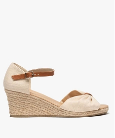 GEMO Sandales femme à talon compensé dessus drapée en tissu beige standard