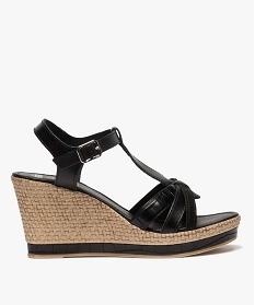 GEMO Sandales femme unies à talon compensé et brides croisées noir standard
