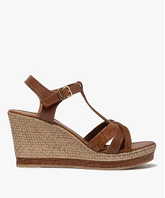 GEMO Sandales femme unies à talon compensé et brides croisées marron standard