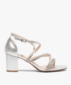GEMO Sandales femme à talon fermé et fines brides strass argent glitter