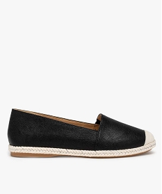 GEMO Ballerines femme style espadrilles en toile brillante noir standard