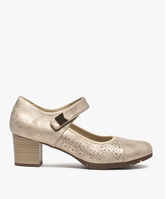 GEMO Escarpins femme confort à talon et bride scratch dore