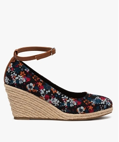 escarpins femme en toile a talon compense en corde dessus imprime mille fleurs multicoloreA576801_1